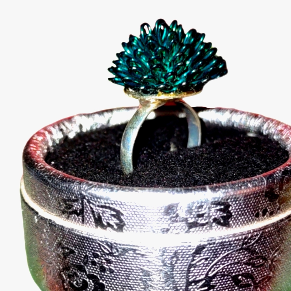 Forest Green Flared Silver Wire Ring
